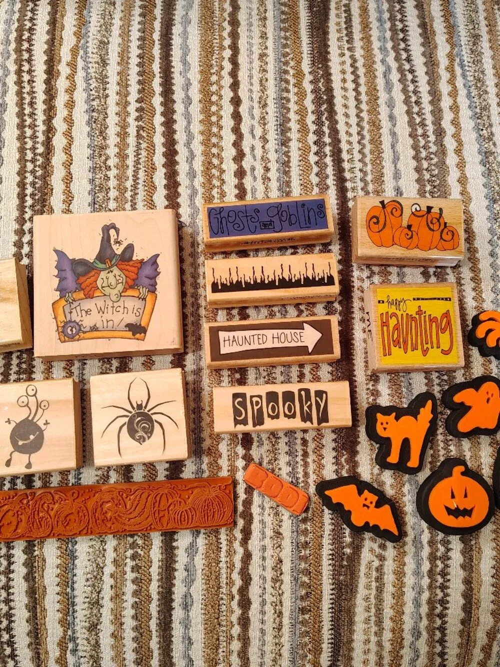 Lot Of Halloween Rubber Stamps Foam Stamps Pumpkins Spider Black Cat Ghost Witch